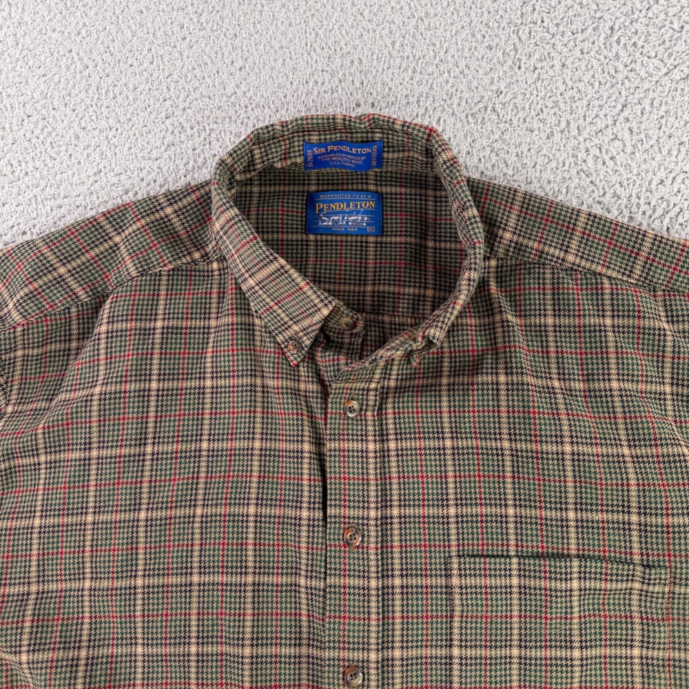 Pendleton Button Down Shirt Mens XL Brown Plaid Sir Pendleton Fine Worsted Wool